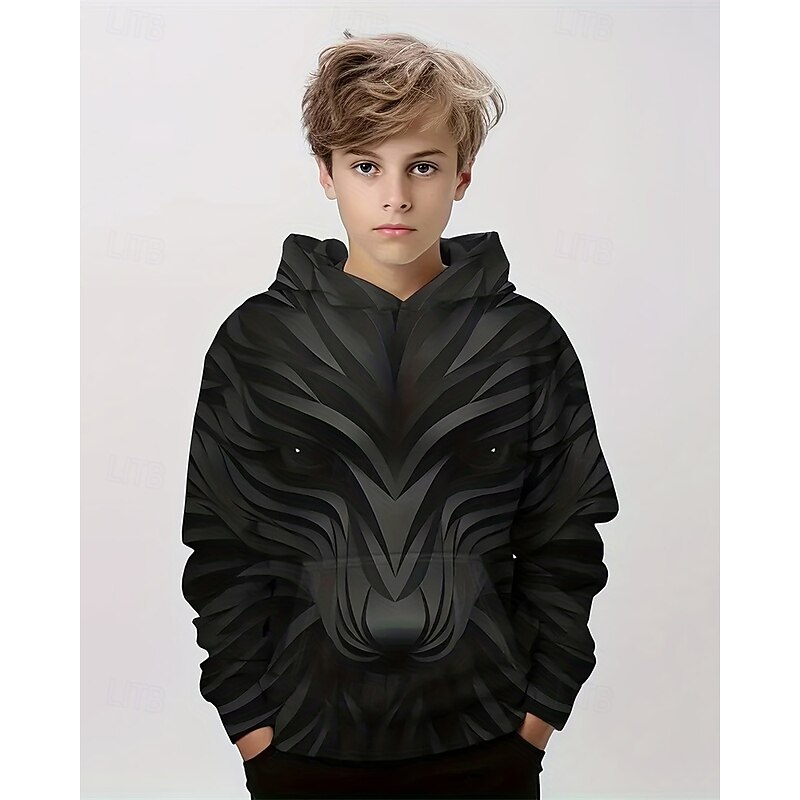 Boys 3D Graphic Animal Hoodie Long Sleeve Spring Fall Fashion Streetwear Kids 4-12 Years Hooded Outdoor Casual Daily Regular Fit