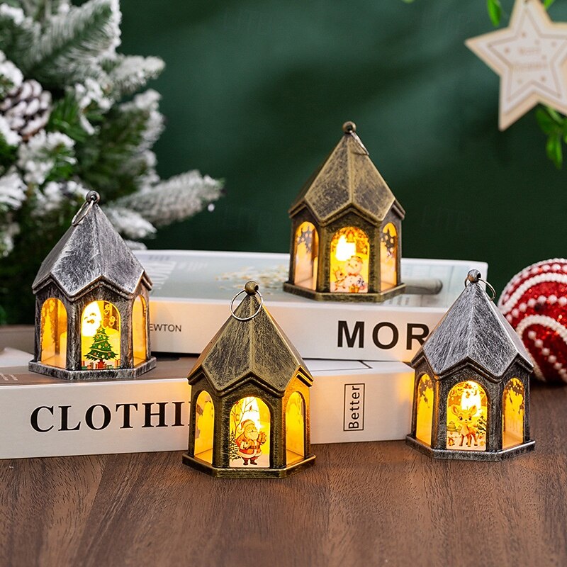 Christmas Decor Night Light New Year Glow Gift Retro Lantern Christmas Tree Pendant Tabletop Decoration Holiday Layout Props 1PC4