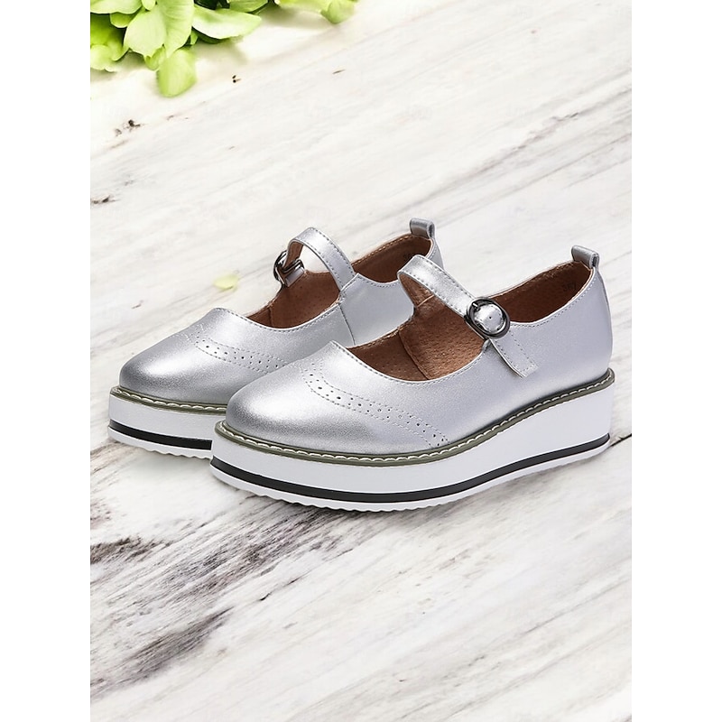 Women's Red Mary Jane Platform Shoes with Brogue Detailing and Buckle Strap – Vintage Style Casual Footwear for Daily Wear 11