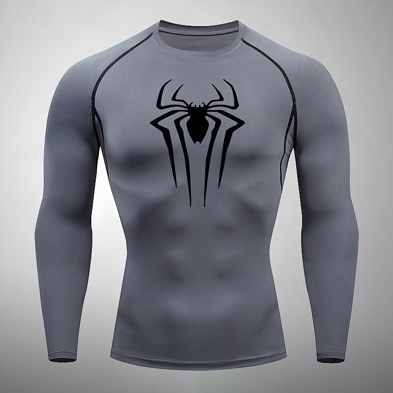 Men's Compression Shirt Athletic Shirt Gym Shirt Fitness Shirt Long Sleeve Tee Tshirt Casual Athleisure Fall Spiders Quick Dry Soft Breathable Gym Workout Walking Jogging Sportswear Activewear Black