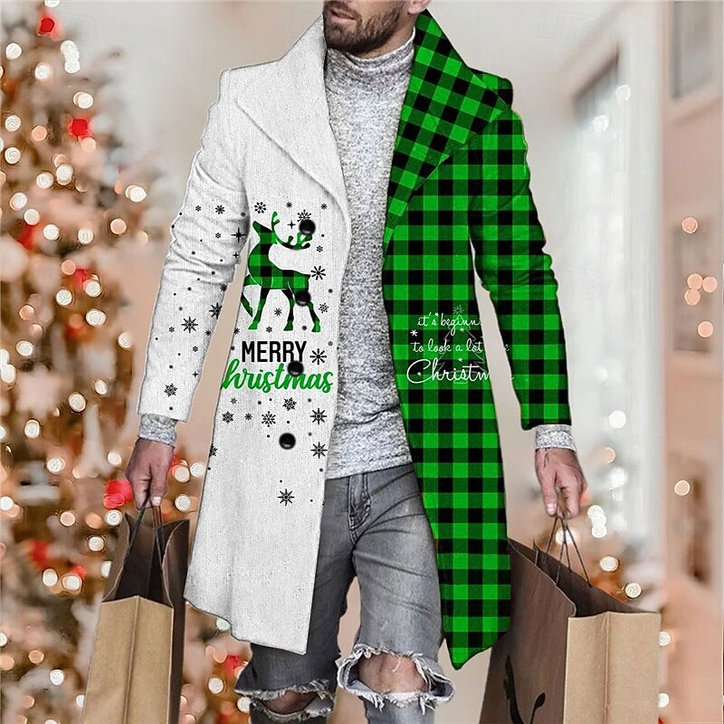 Christmas Outerwear Men's Coat Going out Fall & Winter Turndown Long Sleeve Yellow Red Blue M L XL2