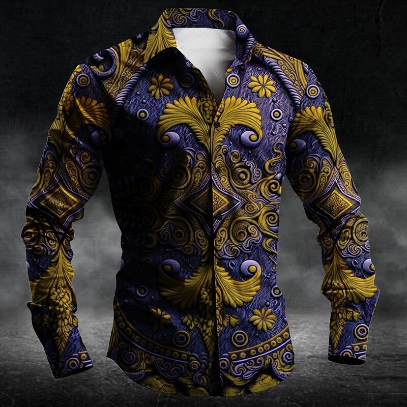 Men's 3D Print Button Up Shirt Long Sleeve Dark Daily Fall Winter Spring & Summer Shirt Collar Button Up 3D Print Yellow Red Blue3