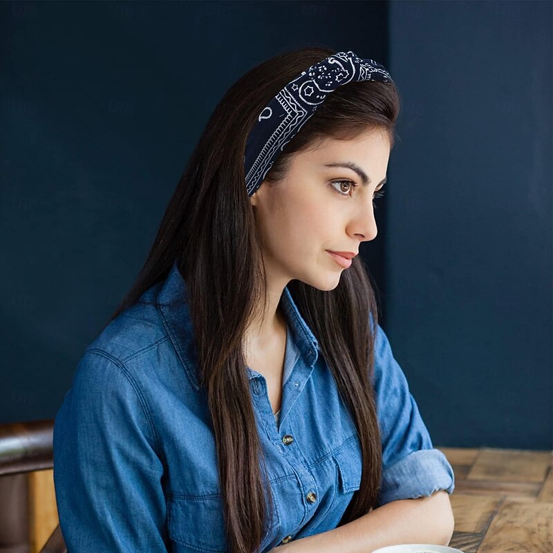 Pack of 6 Women's Vintage Hair Band Headband Women's Elastic Knot Hair Band Wide Headband with Teeth Twisted Fabric Turban Knitted Headbands Set for Women Girls4