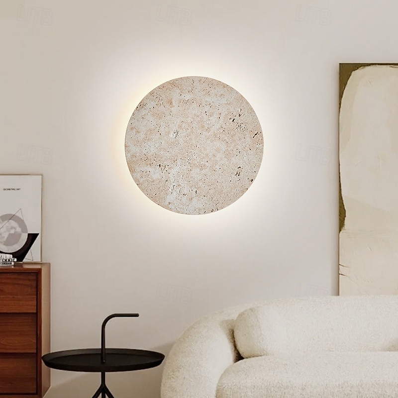 LED Indoor Wall Light Warm ray 20/25/30cm Minimalist Creative Yellow Travertine Wall Light Wabi-Sabi Cream Style Round Bedside Lamp Living Room Bedroom 110-240V3