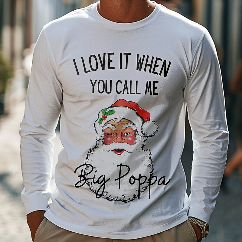 Christmas Men's Santa Claus T Shirt Long Sleeve T shirt 3D Print Crew Neck Shirt Casual Street Casual Daily White Summer Spring Fall Clothing Apparel S M L XL XXL XXXL