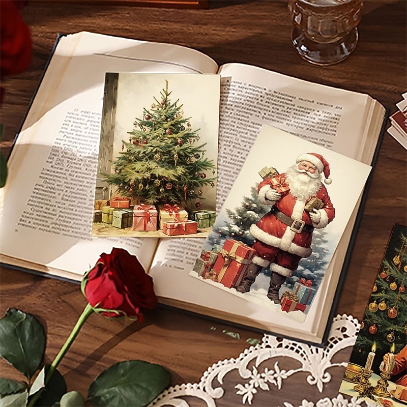 10 pcs Christmas Card Retro Style Postcard Santa Claus Girl Interior Decoration Atmosphere Background Props Holiday Card4