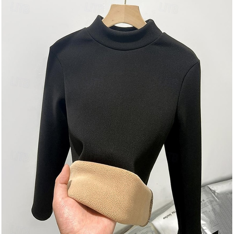 Women's Tunic Solid Color Casual Long Sleeve Turtleneck Regular Tops Daily Black Yellow Light Brown Brown off-white Fall Winter3