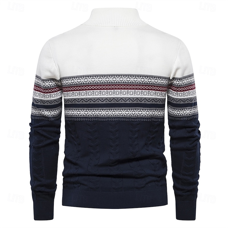 Men's Pullover Sweater Jumper Ribbed Knit Standing Collar Clothing Apparel Bishop Sleeve Spring &  Fall White Navy Blue S M L3