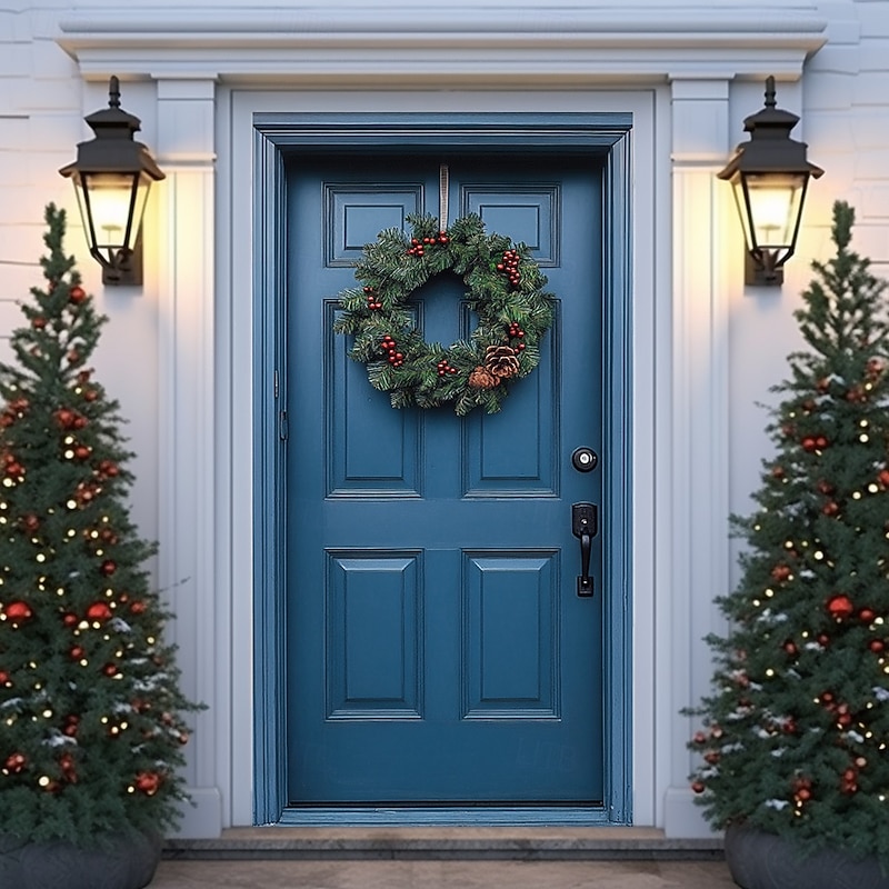 Christmas Door Decorations Door Covers Blue Wreath Xmas Door Tapestry Door Curtain Decoration Backdrop Indoor/Outdoor Door Banner for Front Door Farmhouse4