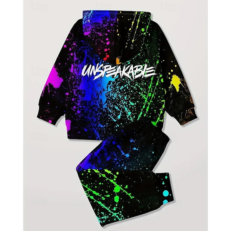 Boys 3D Graphic Letter Sports Suit Hoodie Set Tracksuits Long Sleeve Spring Fall Daily Casual Tights Kids 4-12 Years Hooded Outdoor Vacation Sports Tailored Fit2