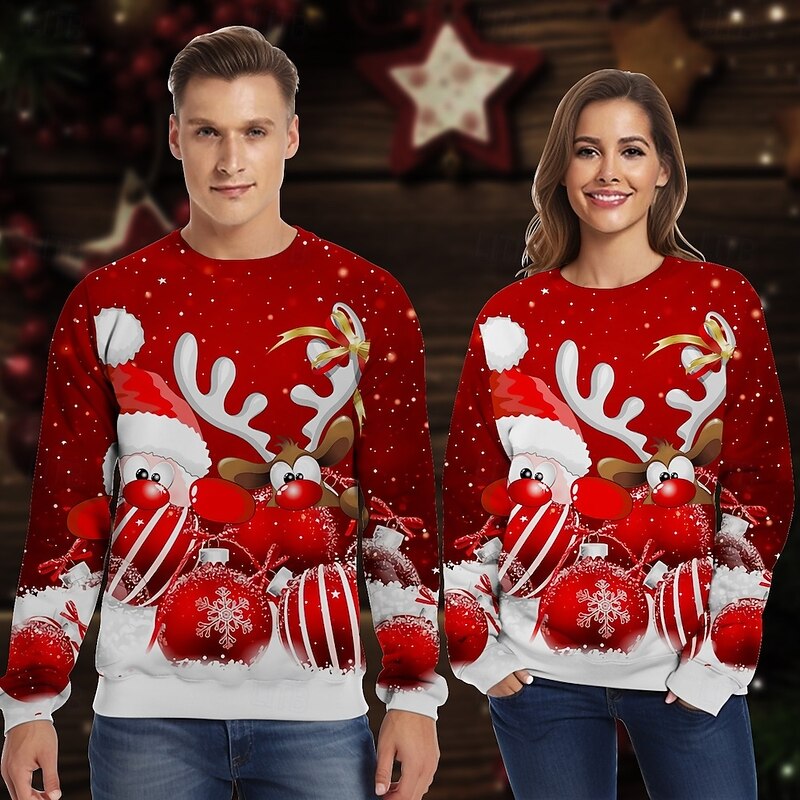 Christmas Santa Claus Reindeer Pullover Funny Christmas Sweatshirt 3D Print 3D Christmas Graphic For Couple's Men's Women's Adults' Christmas Masquerade 3D Print Party Festival