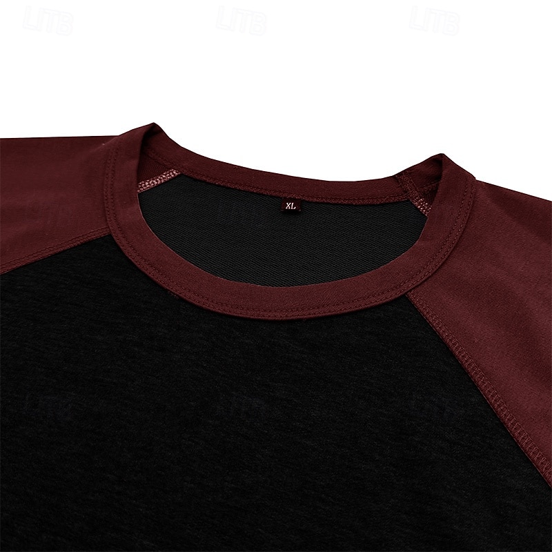 Men's T Shirt Long Sleeve Crew Neck Spring Fall Spring &  Fall Solid Color Knitwear Vintage Fashion Crewneck Color Block Outdoor Causal Casual Yellow Red khaki Top Tee for Men3