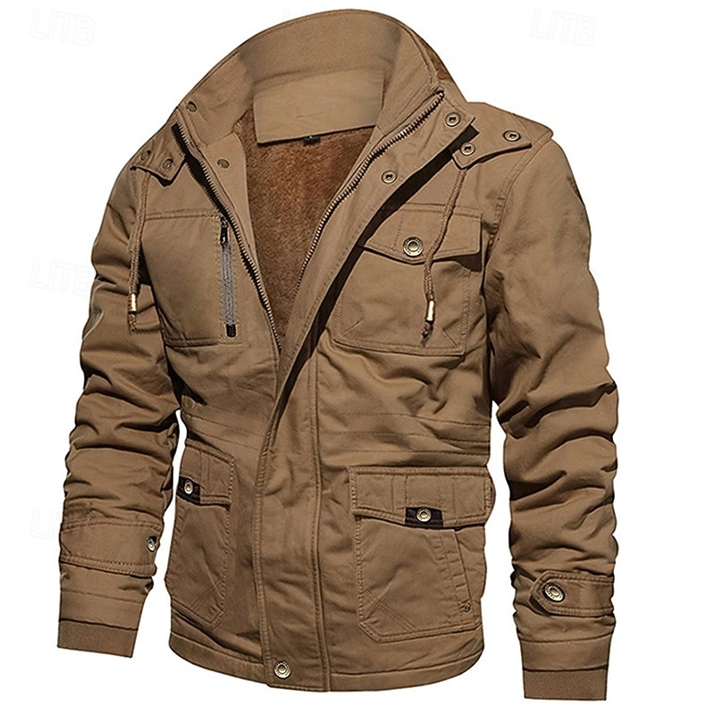 Men's Winter Jacket Fleece Jacket Casual Jacket Daily Vacation Thermal Warm Pocket Fleece Fall & Winter Plain Fashion Streetwear Hooded Regular Black Navy Blue Khaki Army Green Dark Gray Jacket2
