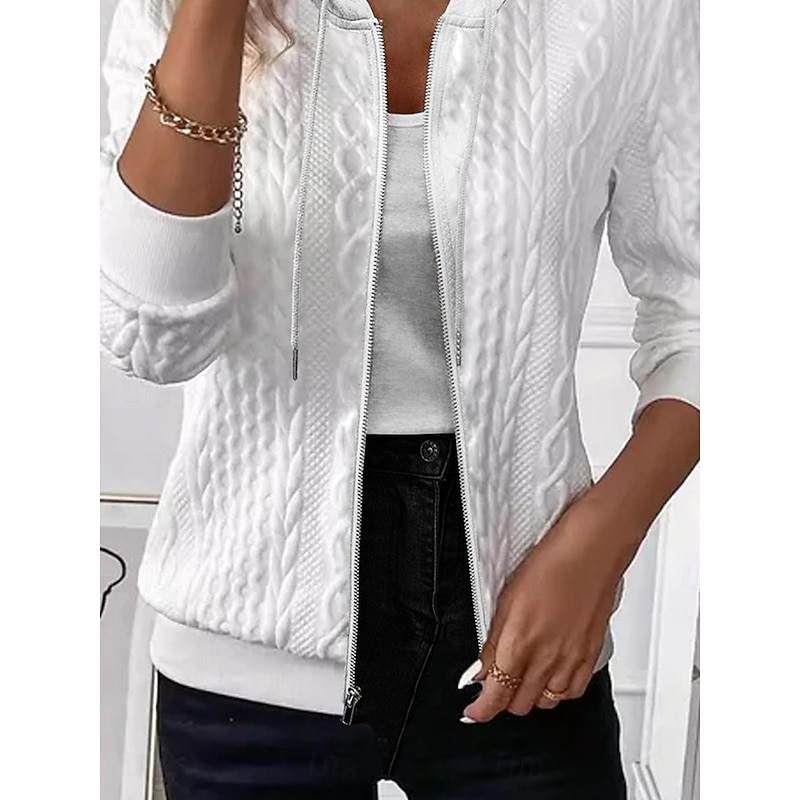 Women's Casual Jacket Textured Jackets Adjustable Solid Color Casual / Daily Stylish Regular Fit Outerwear Long Sleeve Spring Black S3