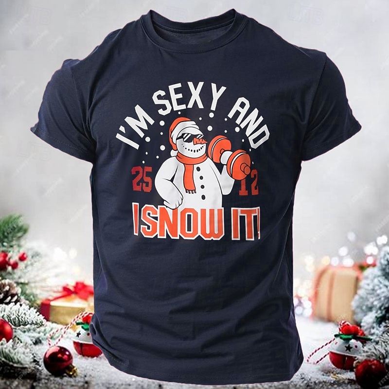 Christmas Men's Snowman Letter Printed Funny funny christmas T Shirt 100% Cotton Short Sleeve Graphic Shirt Black Red Dark Blue Comfortable Tee Fashion Designer Clothing2