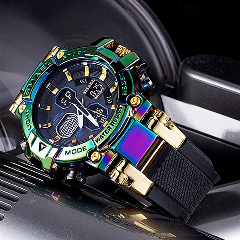 Smael New Alloy Colorful Gradient Men'S Electronic Quartz Sports Leisure Decoration Night Light Waterproof Calendar Display Alarm Clock Men'S Watch4