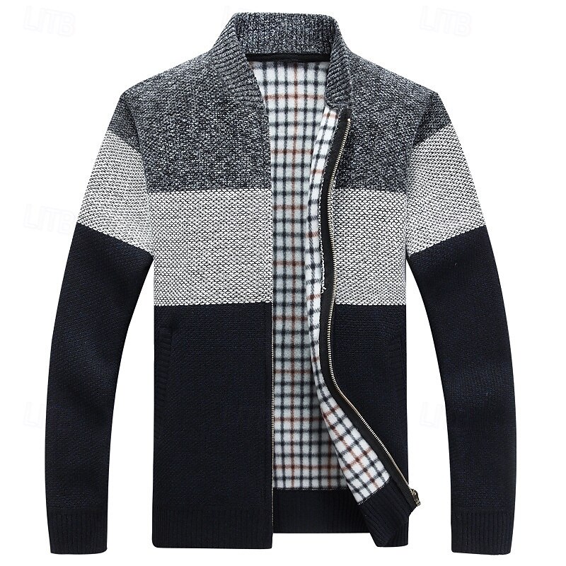 Men's Cardigan Sweater Cropped  Sweater Zip Sweater Knit Sweater Ribbed Knit Regular Patchwork Pocket Color Block Stand Collar Fashion Classic Daily Wear Date Clothing Apparel Fall & Winter Red Light2
