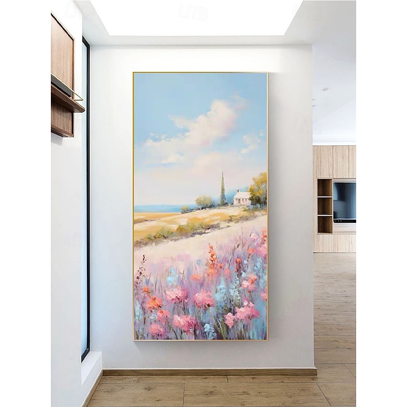 Large Hand Painted Oil Painting Colorful Flower Sunset Glow Landscape Wall Art Mountain Living Room Wall Art Home Decor No Frame4