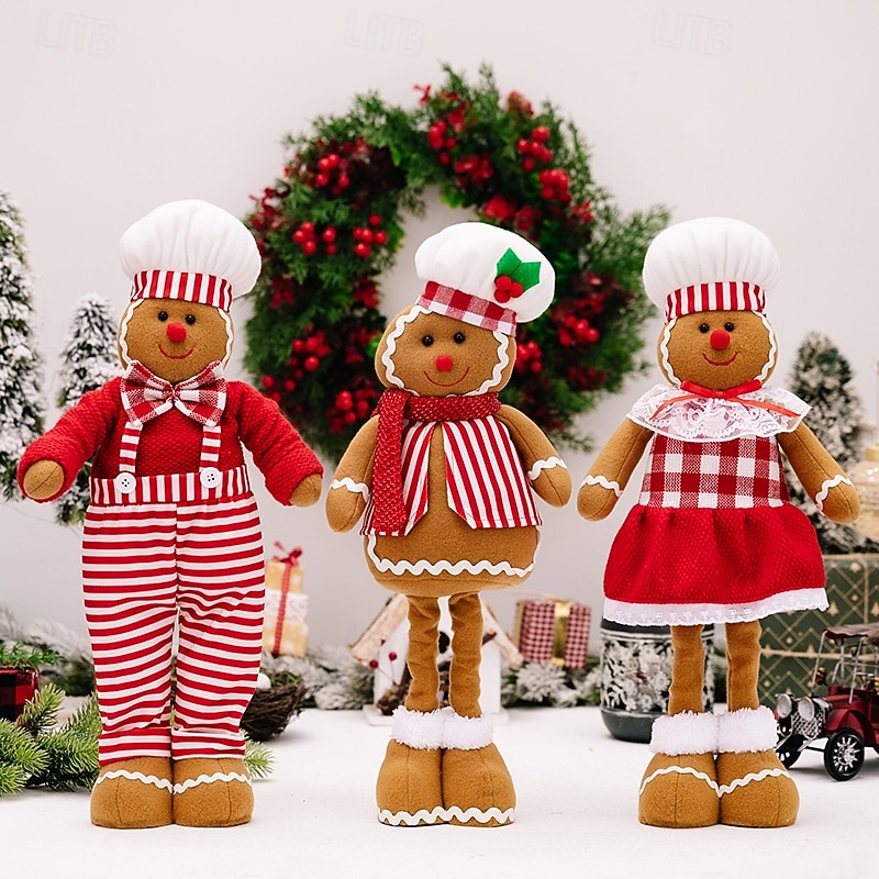 Christmas Gingerbread Man Telescopic Doll Ornament, Decorative Creative Telescopic Gingerbread Man Doll with Chef Hat, Gingerbread Man Telescopic Doll Ornament for Xmas