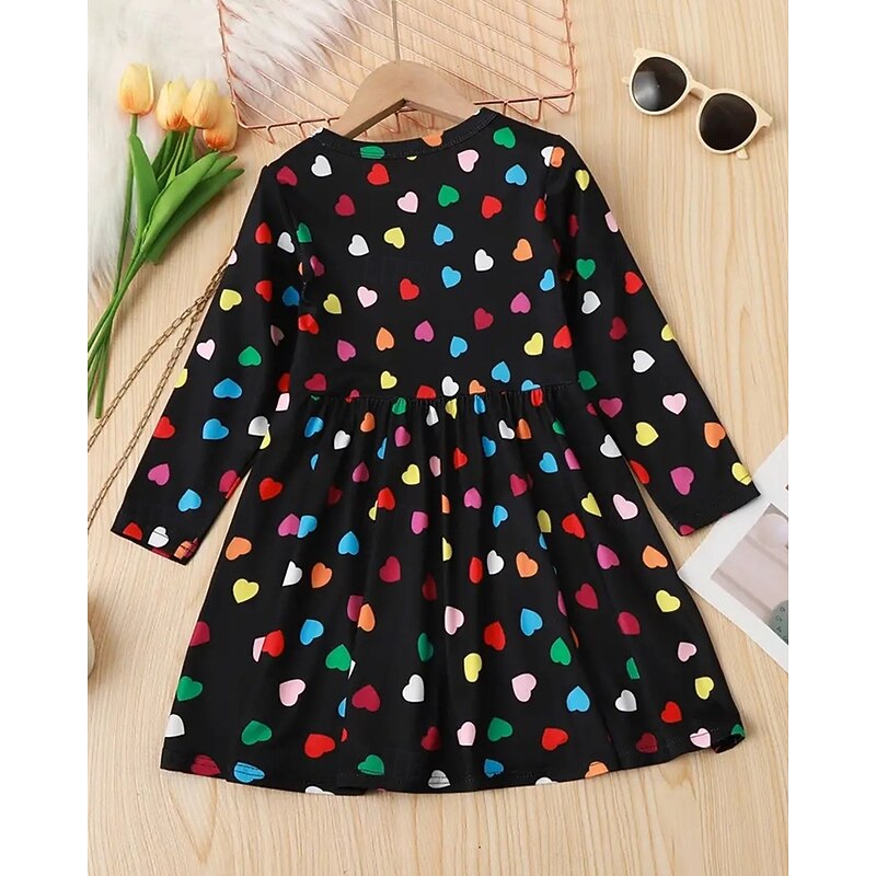 Girls' 3D Heart Graphic Dress Long Sleeve Summer Spring Vacation Daily Holiday Princess Beautiful Sweet Kids 4-12 Years Casual Dress A Line Dress Knee-length Regular Fit2