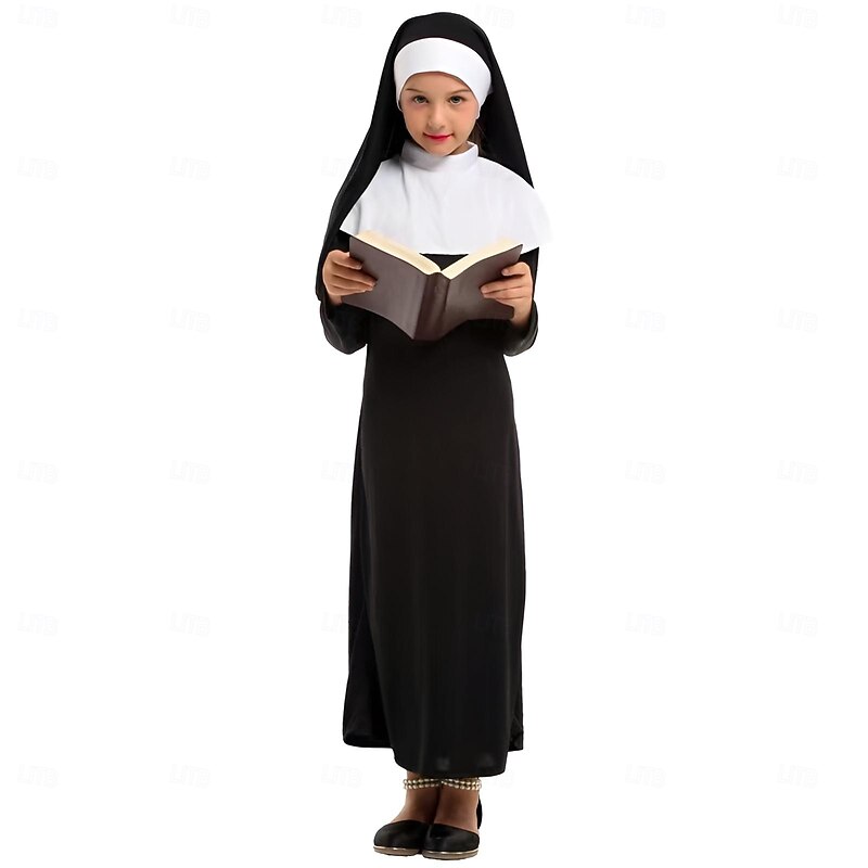 Nun Halloween Dress Headpiece Cosplay Costume Kid's Girls' Carnival Masquerade Performance Easy Halloween Costumes Dress Up