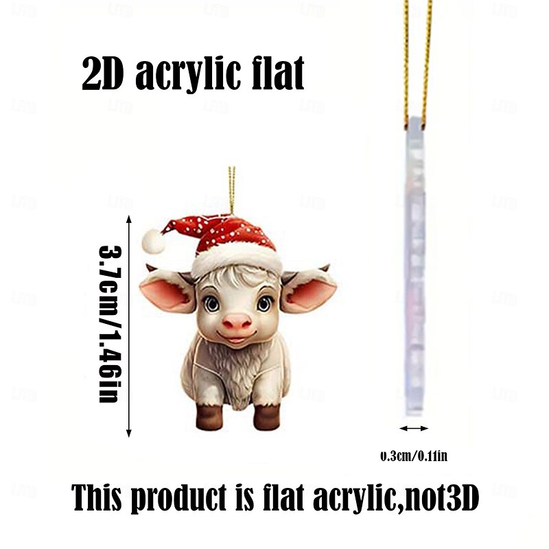 Christmas Advent Calendar Ornaments,2D Acrylic Cute Yak 24pcs Christmas Ornament Kit Gift 24 Days Countdown Mini Hanging Tree Xmas Ornaments for Christmas Party Decorations3