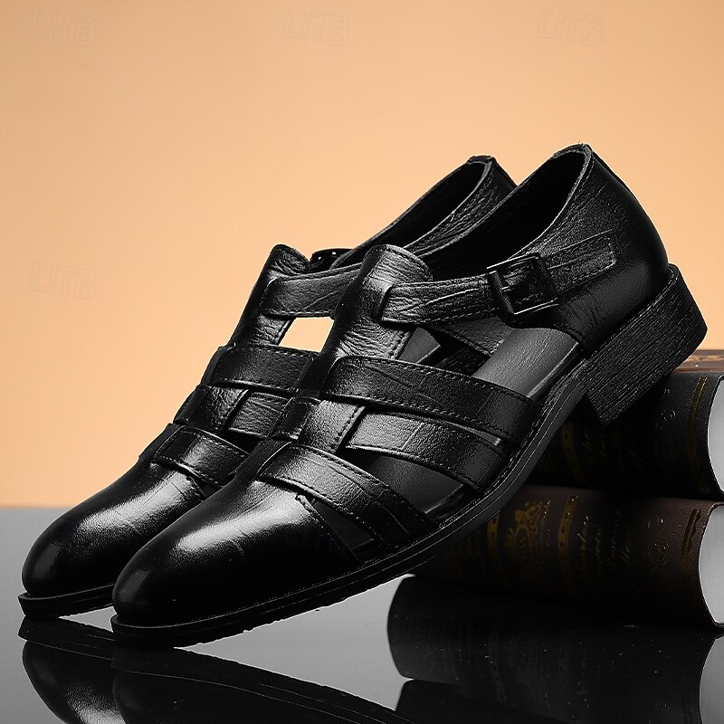 Men's Brown Leather Fisherman Sandals - Comfortable Casual Summer Shoes with Buckle Strap