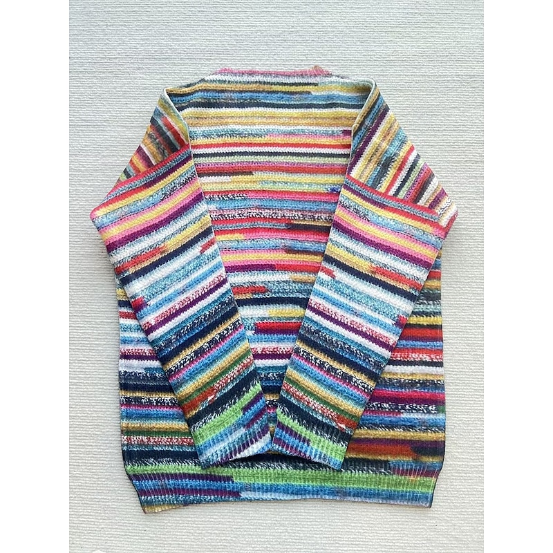 Women's Sweater Fashion Streetwear Striped Print Crew Neck Knitted Long Sleeve Regular Tops Knit Going out Rainbow Fall Winter2