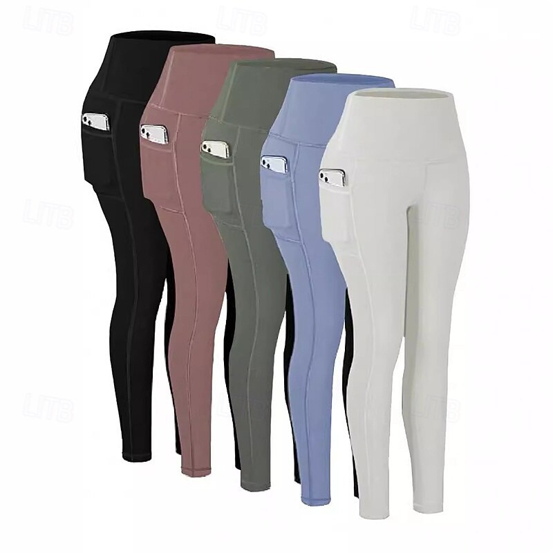 Women's Yoga Pants Yoga Leggings Pocket High Waist Pilates Gym Workout Workout Tights Solid Color Black Pink Light Blue Spandex Fall Sports Activewear Stretchy Slim