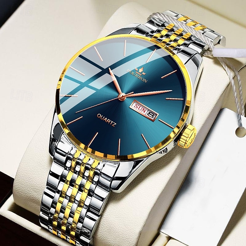 Men Quartz Watch Minimalist Sports Casual Business Calendar Date Week Waterproof Decoration Stainless Steel Watch