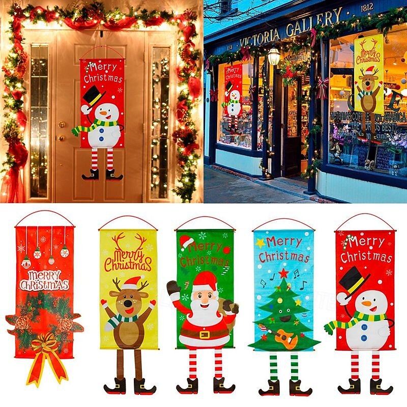 Merry Christmas Door Banner Porch Sign Hanging Ornament Christmas Decoration for Home New Year Xmas Happy - Main Image