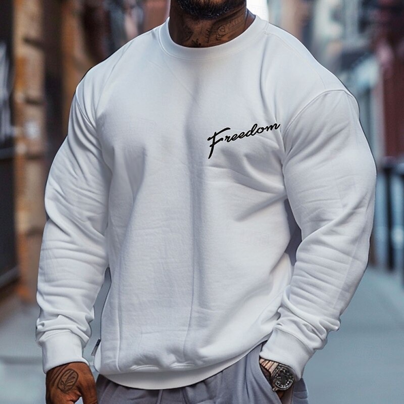 Men's Long Sleeve Crewneck Sweatshirt White Freedom Graphic2