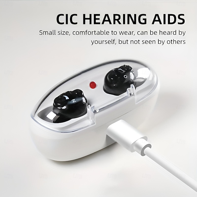 Rechargeable Mini Hearing Aids for Elderly - Inner Ear Sound Amplifier with Charging Case, Ideal for Hearing Loss