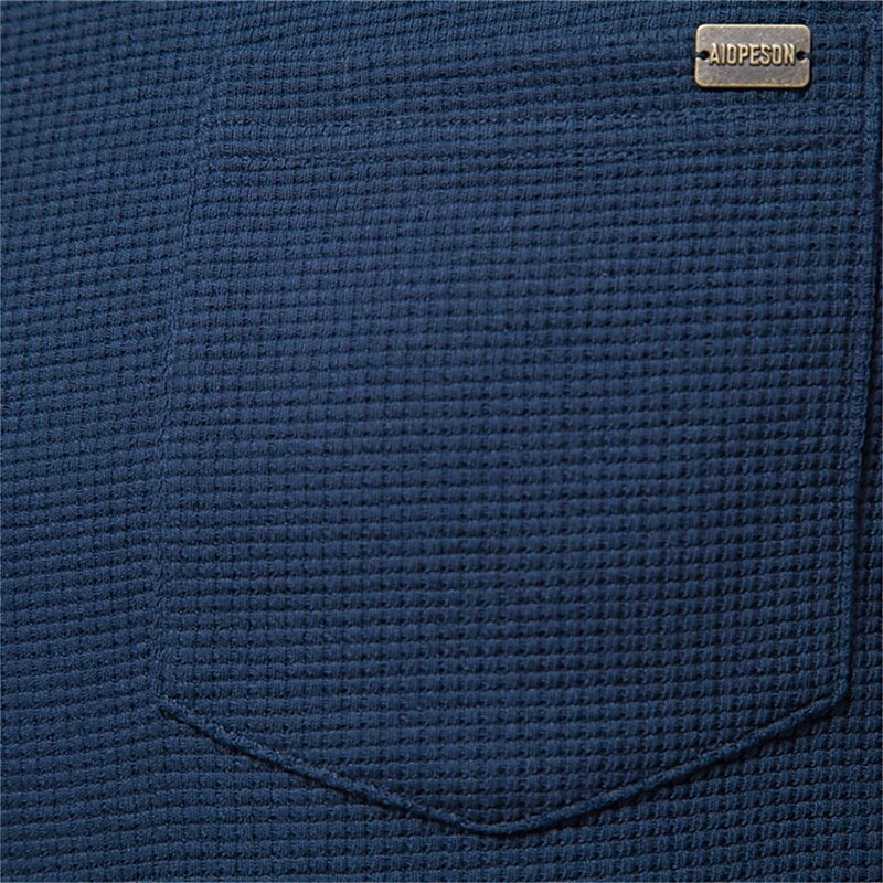 Waffle Cotton Solid Color T shirt for men Single Pocket Long Sleeve Men T-Shirts New Autumn Basic Breathable Tops Men4