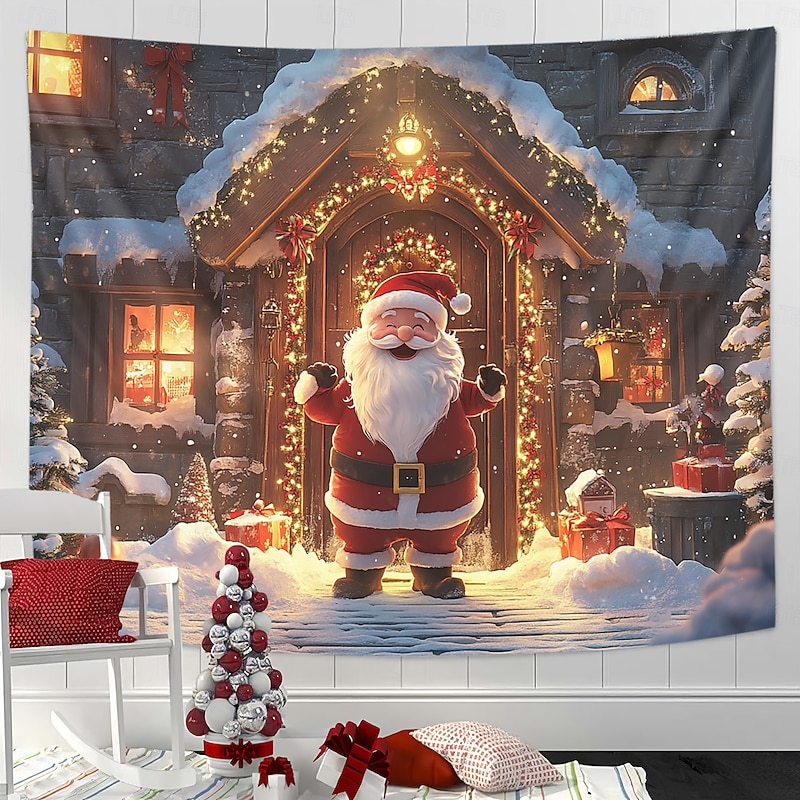 Christmas Decorations Hanging Tapestry Wall Art Xmas Santa Fireplace Large Tapestry Mural Decor Photograph Backdrop Blanket Curtain Home Bedroom Living Room4