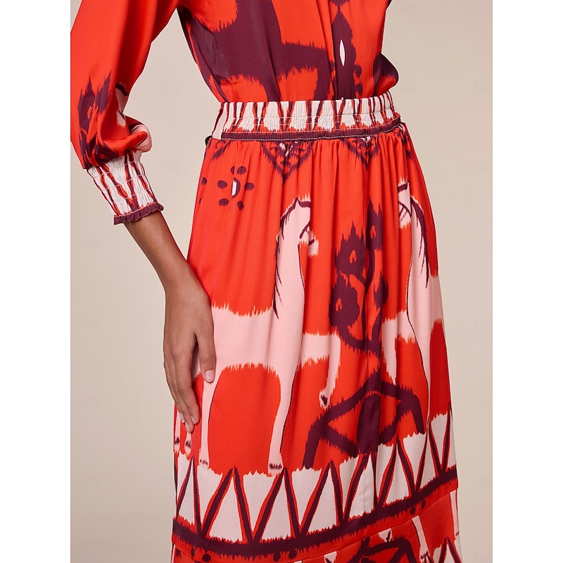 Chiffon Orange Printing Elegant Bohemia Midi Skirt3