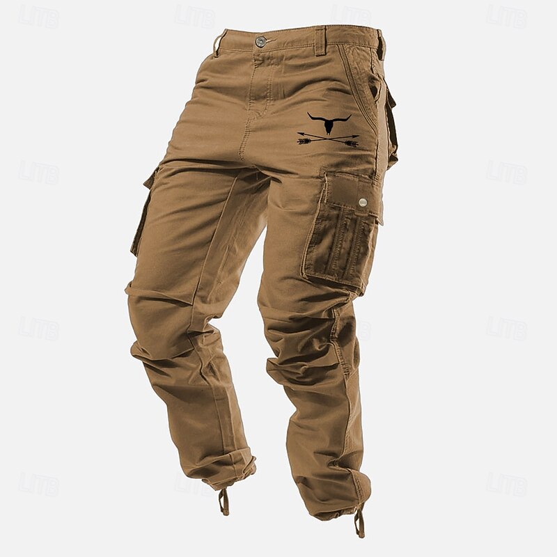 Men's Cargo Pants Cargo Trousers Work Pants Multi Pocket Graphic Cow Outdoor Full Length Outdoor Sports Outdoor Casual Classic Western Cowboy Yellow Army Green Micro-elastic
