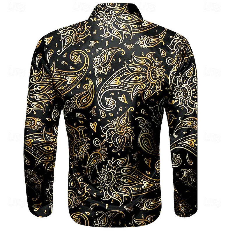 Men's Satin Shirt Dress Shirt Button Up Shirt Paisley Vacation Party Evening Wear Violet Yellow Long Sleeve Collared Shirts Summer Spring Clothing Apparel Button Up2