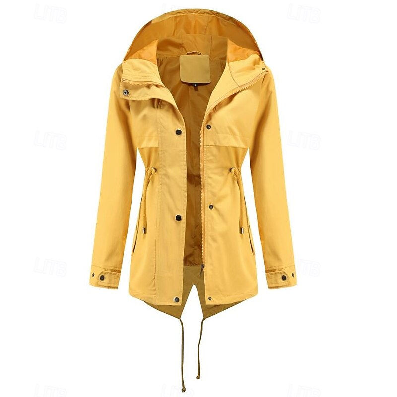 Women's Winter Coat Waterproof Windproof Zipper Outdoor Solid Color Work Casual Zipper Hoodie Loose Fit Long Sleeve Outerwear Black Yellow Red Winter2