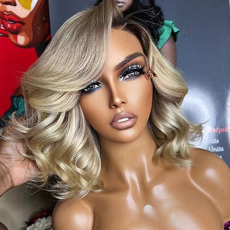 Unprocessed Virgin Hair 13x4 Lace Front Wig Short Bob Brazilian Hair Wavy Multi-color Wig 130% 150% Density with Baby Hair Ombre Hair For Women Long Human Hair Lace Wig2