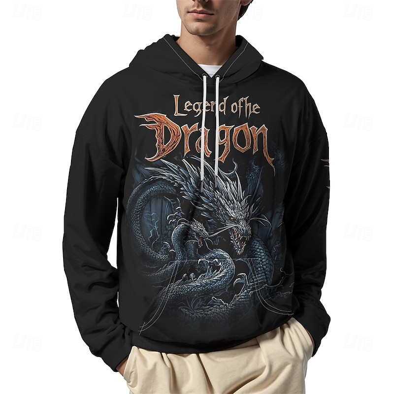 Men's Graphic Dark Hoodie Hoodies Sweatshirt Vacation Daily Long Sleeve Hooded Vacation Sports Outdoor Going out Black Printing Spring &  Fall Designer4