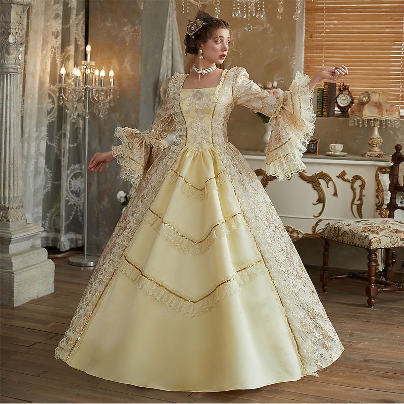 Rococo Victorian Vintage Inspired Dress Party Costume Prom Dress Princess Shakespeare Solid Color Ball Gown Fancy Dress Women's Christmas Halloween Carnival Party Evening Party Masquerade Adults'2