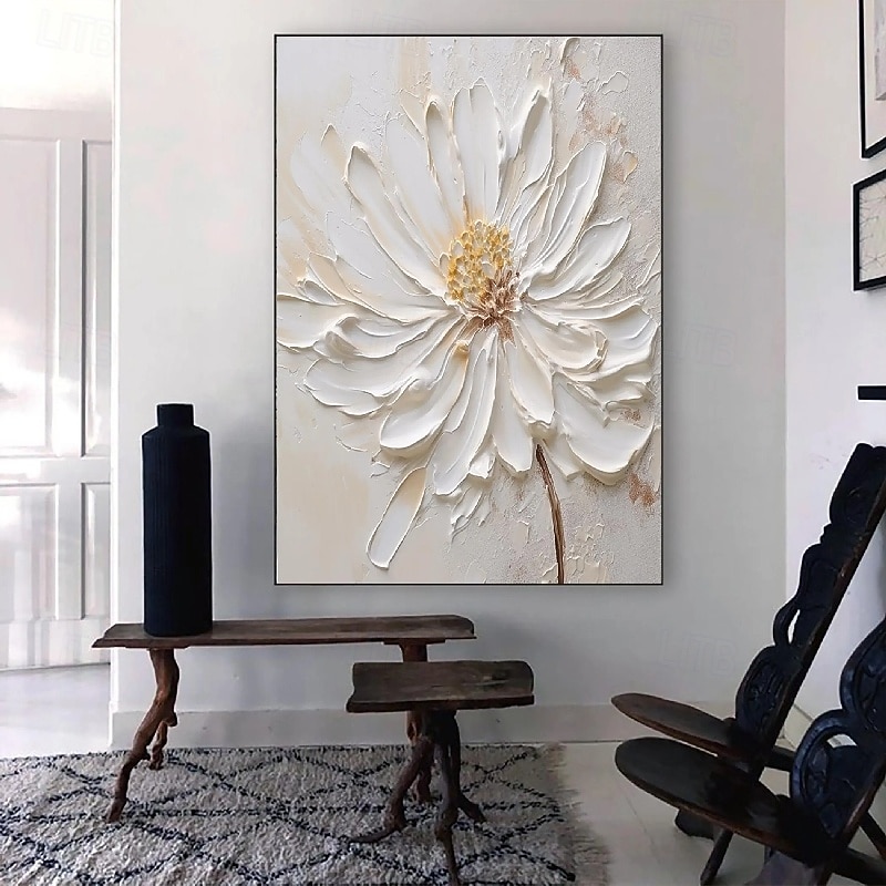 Oil painting handpainted 3D Floral Painting handmade Palette Knife flowers oil painting wall art Large 3D white Textured PaintingModern Decorative Paintings Impressionism Abstract white oil painting