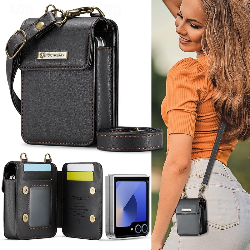 CaseMe Luxury Universal Case for Samsung Z Flip 6 5 MOTO Flip Hot Selling Shoulder Wristrap Magnetic Leather Universal Phone Bag