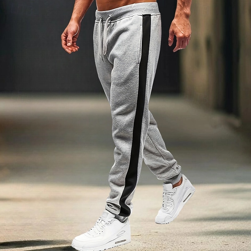 Men's Sweatpants Joggers Trousers Casual Pants Drawstring Side Stripe Elastic Waist Plain Comfort Warm Full Length Outdoor Casual Daily Sports Fashion Black-White Black-Red