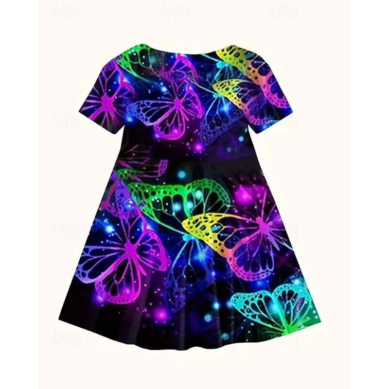 Girls' 3D Graphic Butterfly Dress Short Sleeve Summer Spring Vacation Daily Holiday Beautiful Sweet Kids 4-12 Years Casual Dress A Line Dress Knee-length Regular Fit3