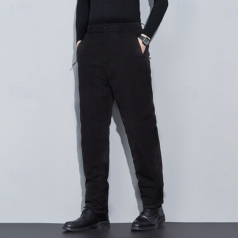 Men's Sherpa Dress Pants Fleece Pants Trousers Suit Pants Pocket Elastic Waist Straight Leg Plain Comfort Warm Full Length Business Casual Daily Fashion Streetwear Black Blue3