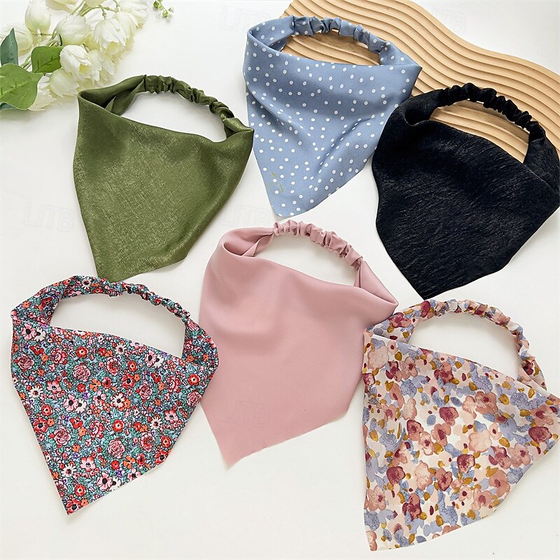 6Pcs Boho Scarf Headbands for Women Floral Hair Bandanas for Women's hair Elastic Chiffon Head Kerchief Headband Non Slip Hair Scarf Bandana