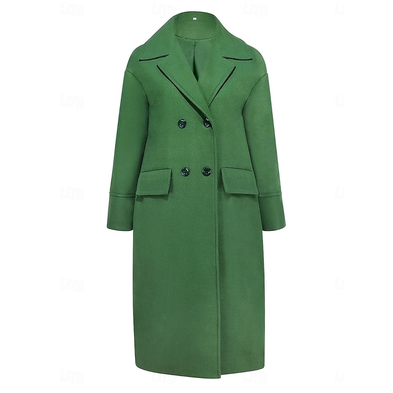 Women's Winter Coat Coat Cloak / Capes Windproof Warm Pocket Casual Street Style Plain Vacation Work Street Daily Wear Single Breasted Turndown Loose Fit Long Sleeve Outerwear Red Blue Green Fall2