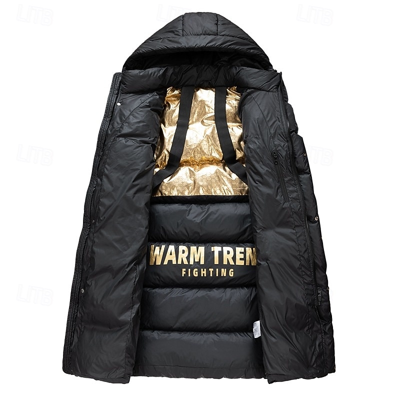 Men's Winter Coat Puffer Jacket Padded Zipper Pocket Polyster Pocket Outdoor Long Fashion Casual Thermal Warm Windproof Winter Plain Black Puffer Jacket3